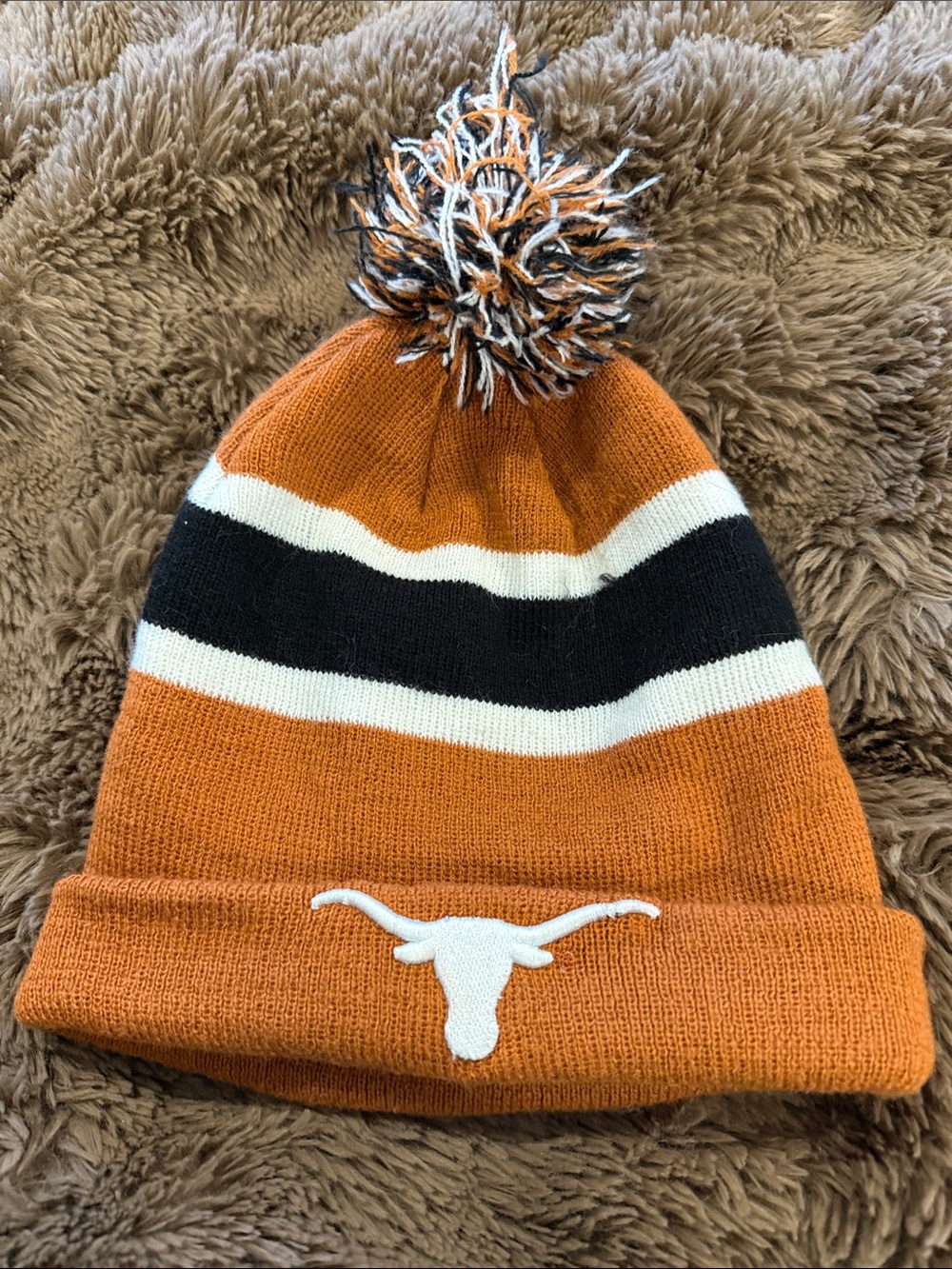 Vintage Orange University of TX Longhorns Beanie Hat with Black & White Stripes
